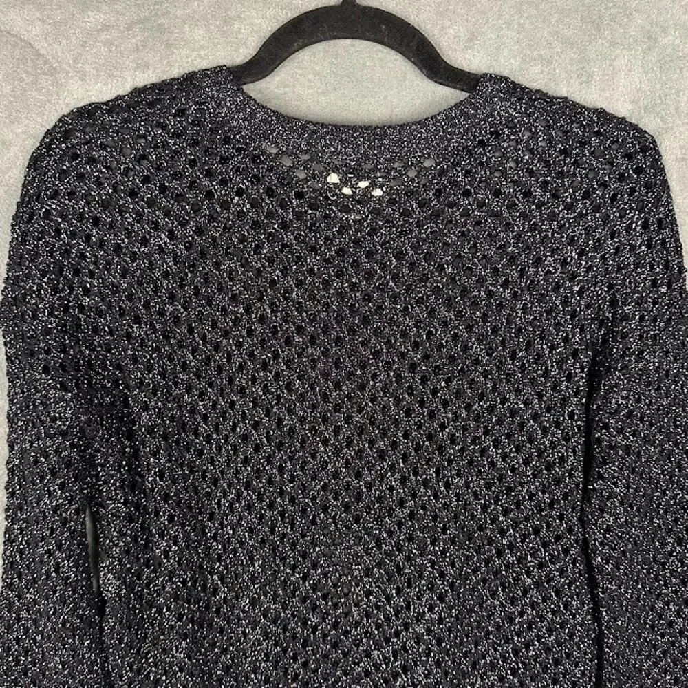 Anthropologie Pilcro Sweater Womens Extra Small Black Metallic Open Knit Party - Picture 6 of 12